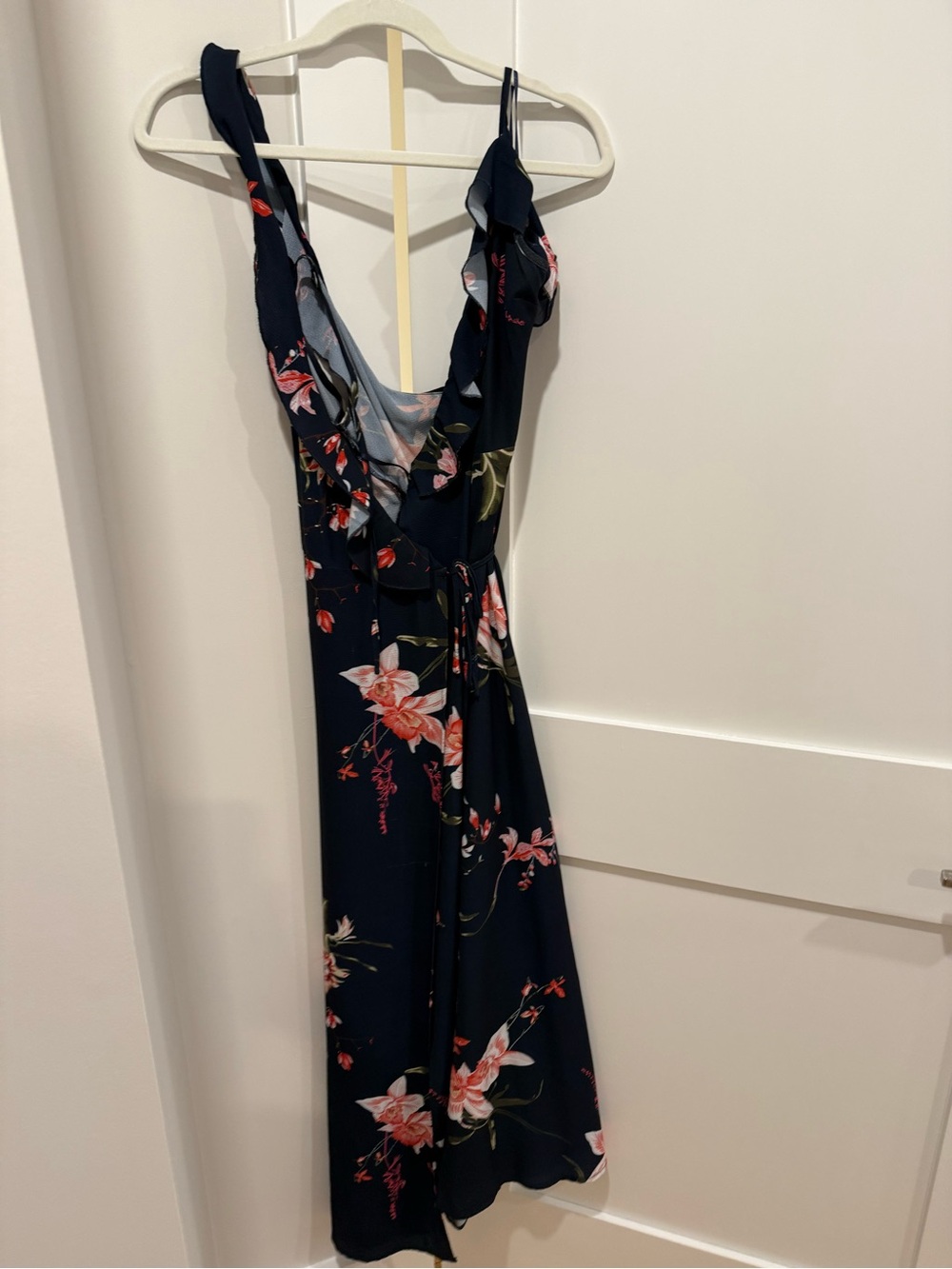 Floral Navy Ruffle-Trim Maxi Dress - Women's